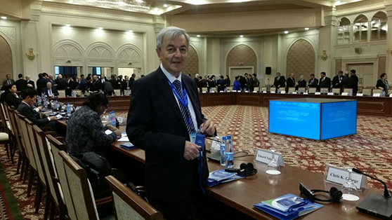 Prof. Yakubov at the convention hall of the international conference on elections and laws un Tashkent